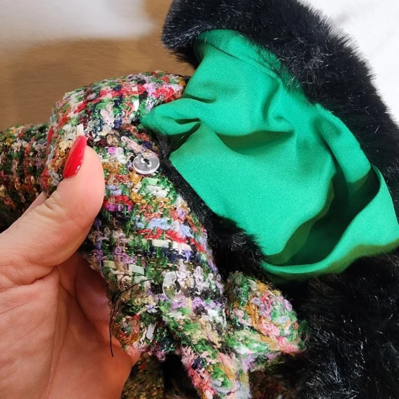 NWT Modcloth Multi Colored Tweed Flare Coat Removable Faux Fur Collar Small - Picture 6 of 16